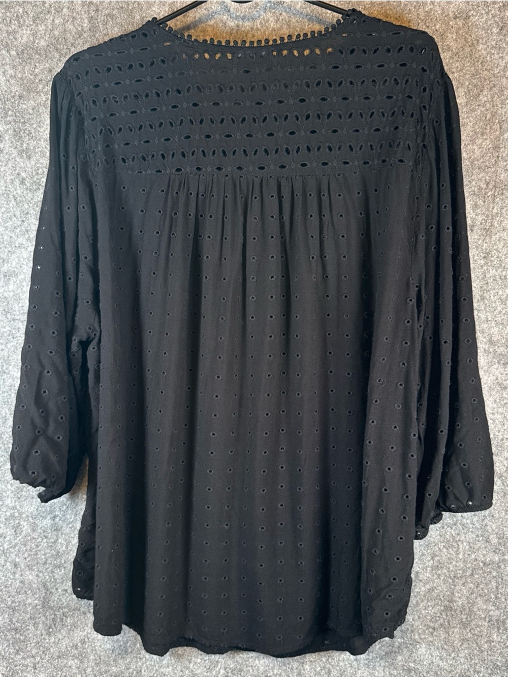Torrid 3 (3X) Black Eyelet Babydoll Blouse 3/4 Sleeve Cotton/Rayon - Picture 6 of 12